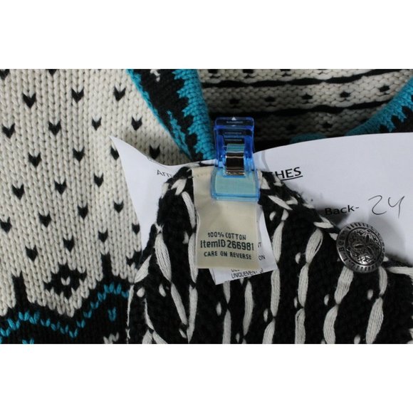 LL Bean Black Snowflakes Fair Cotton Button Down Nordic Sweater Size S - Picture 9 of 9